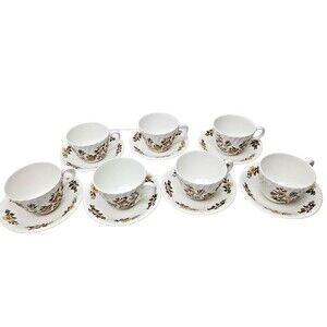 Set of 7 Tea Cups & Saucers English Bone China Cottage Garden by John Aynsley